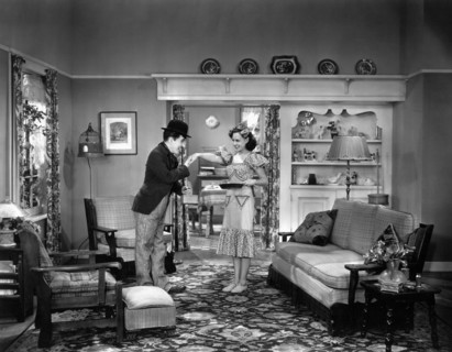 Charlie Chaplin and Paulette Goddard on-set of the Film, Modern Times, 1936