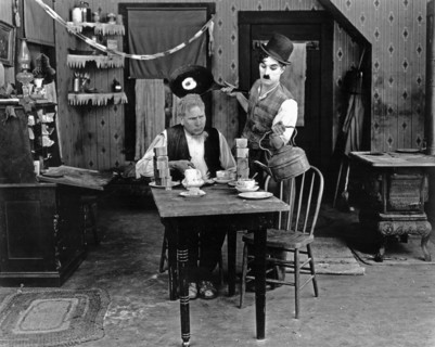 Charlie Chaplin and Tom Wilson on-set of the Film, "Sunnyside", 1919