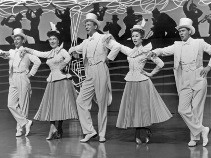 Donald O'Connor, Ethel Merman, Dan Dailey, Mitzi Gaynor and Johnny Ray on-set of the Film, "There's No Business Like Show Business", 1954, TM and Copyright (c) 20th Century-Fox Film Corp. All Rights R...