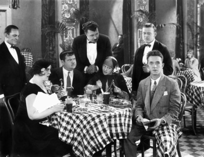 Anita Garvin, Oliver Hardy, Tiny Sanford, Kay Deslys and Stan Laurel on-set of the Film, Their Purple Moment, 1928