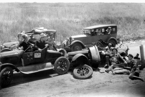 Stan Laurel, Oliver Hardy and Edgar Kennedy on-set of the Film, Two Tars, 1928