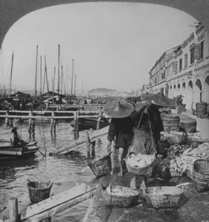 Fishermen and Boats in Harbor, Macau, Single Image of Stereo Card, circa 1910
