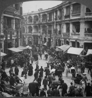 Busy Street Scene, Queen's Road, Hong Kong, Single Image of Stereo Card, 1902
