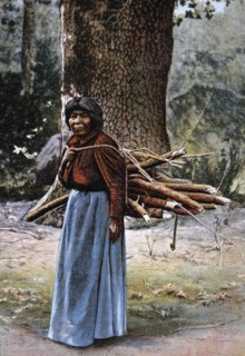 Elderly Yosemite Native American Indian Woman Carrying Logs, Yosemite Valley, California, USA, 1910