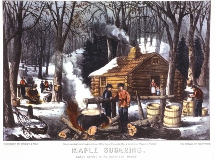 Maple Sugaring, Early Spring in the Northern Woods, Lithograph, Currier & Ives, 1872