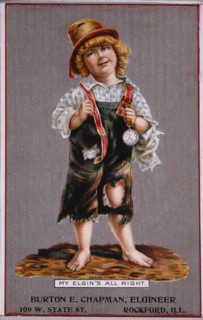 Young Boy with Pocket Watch, My Elgin's All Right, Elgin Watch Company, Trade Card, circa 1895