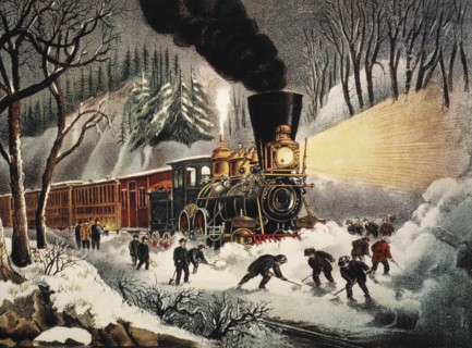 American Railroad Scene, Snow Bound, Lithograph, Currier & Ives, 1871
