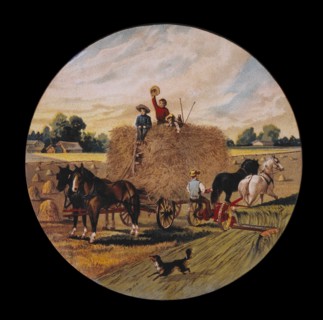 Children on Hay Wagon, American Farm Scene, Lithograph, Nathaniel Currier, 1890