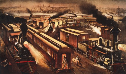 Night Scene at an American Railway Junction, Lithograph, Currier & Ives, 1876