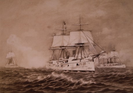 United States Navy Cruiser, U.S.S. Chicago with the Great White Fleet, circa 1890