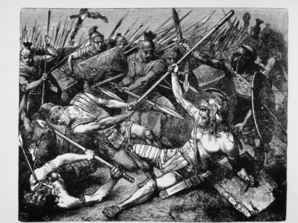 Death of Spartacus, Leader of the Slave Revolt, 71 BC, Engraving by Hermann Vogel, 1882