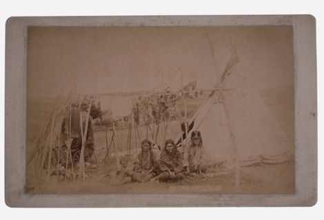 Sioux Native American Family Drying Meat in front of Tipi, circa 1880's