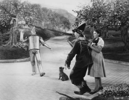 Judy Garland, Ray Bolger and Jack Haley, on-set of the Film, "The Wizard of Oz", 1939