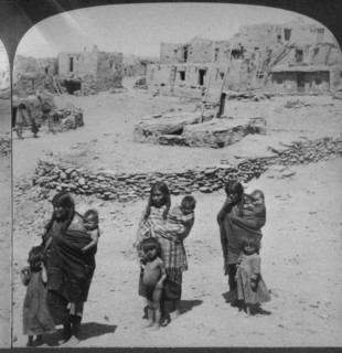 Women and Children, Oraibi, Hopi Village, Arizona, USA, Single Image of Stereo Card, circa 1903