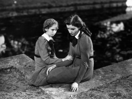 Blanchette Brunoy (right), on-set of the Film, "Claudine a l'école" directed by Serge de Poligny, 1937