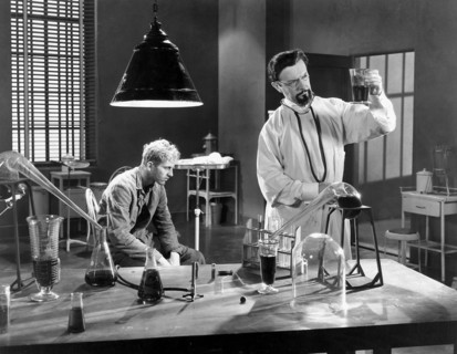 Phillips Holmes and John St. Polis, on-set of the Film, "The Criminal Code" directed by Howard Hawks, 1931