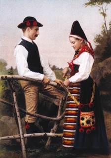 Young Couple Wearing Traditional Garments, Rattvik, Sweden, Chromolithograph of Photograph by Algot E. Strand, 1894