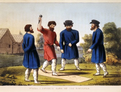 Group of Men Playing Svaika, a Favorite Game of the Mouzhiks, from Pinkerton's Russia, Hand-Colored Engraving, 1833