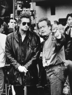 Ridley Scott Directing Michael Douglas, on-set of the Film, "Black Rain", 1989