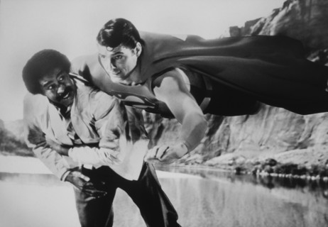 Christopher Reeve and Richard Pryor, on-set of the Film, "Superman III", 1983