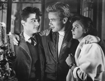 Sal Mineo, James Dean and Natalie Wood, on-set of the Film, "Rebel Without a Cause", 1955