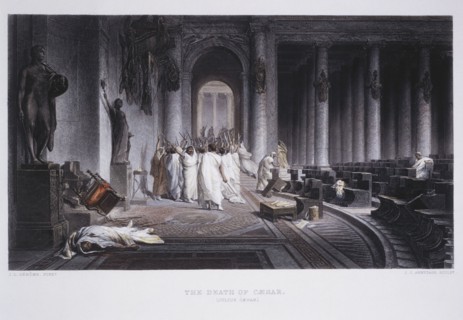 Assassination of Julius Caesar 44 BC, Hand-Colored Engraving after Painting by J.L. Gerome, circa 1860