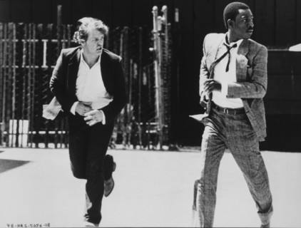 Eddie Murphy and Nick Nolte, on-set of the Film, "48 Hrs.", 1982