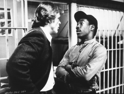 Eddie Murphy and Nick Nolte, on-set of the Film, "48 Hrs.", 1982