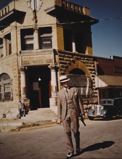 Michael J. Pollard and Warren Beatty, on-set of the Film, "Bonnie and Clyde", 1967