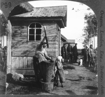 Peasant Crushing Grain, Russia, Single Image of Stereo Card, circa 1900