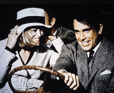 Faye Dunaway and Warren Beatty, on-set of the Film, "Bonnie and Clyde", 1967
