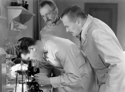 Richard Barthelmess (center) & John St. Polis (rear), on-set of the Film, "Alias the Doctor",  1932