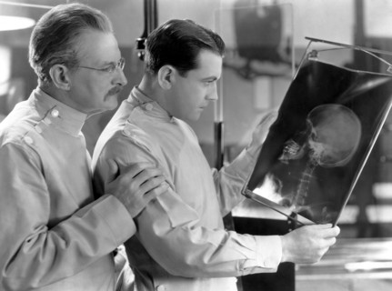 John St. Polis & Richard Barthelmess, on-set of the Film, "Alias the Doctor", 1932