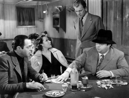 Jack Durant, Dolores Del Rio, Joseph Cotten, Jack Moss, on-set of the Film, "Journey into Fear", 1943