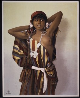 Partially Nude Tunisian Woman, Portrait, Hand-Colored Photograph, circa 1900