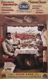 Men Being Served Drinks in Dining Car, Cincinnati, Hamilton & Dayton Railroad, Trade Poster, 1894