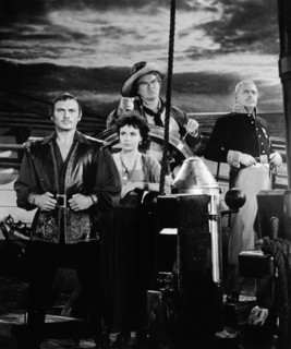Yul Brynner, Claire Bloom, George Mathews, Charles Boyer, on-set of the Film, "The Buccaneer", 1958