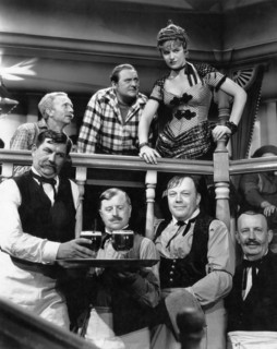 George Humbert, (Lower L), Walter Brennan, Edward Arnold, Frances Farmer, on-set of the Film, "Come and Get It", 1936