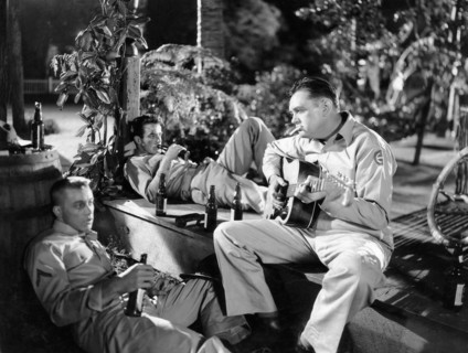Montgomery Clift, (center), Mickey Shaughnessy (right), on-set of the Film, "From Here to Eternity", 1953