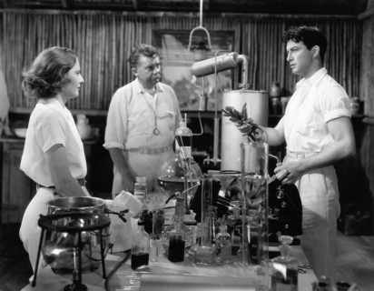Barbara Stanwyck, Jean Hersholt, Robert Taylor, on-set of the Film, "His Brother's Wife", 1936