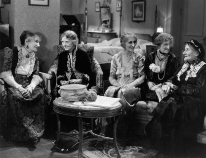 Clara Bracy (left) and Group of Elderly Women, on-set of the Film, "If I Had a Million", 1932