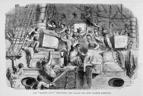 The "Boston Boys" Throwing the Taxed Tea into Boston Harbor, Boston Tea Party, Illustration