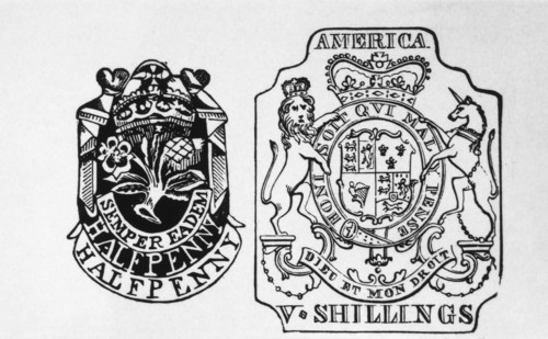 Tax Stamps for the American Colonies, Stamp Tax Act of 1765, Illustration
