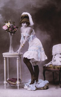 Lingerie Model Leaning on Table, circa 1920