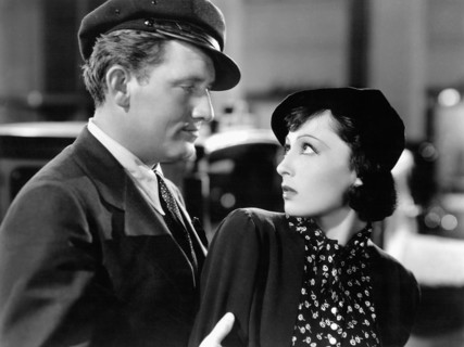 Spencer Tracy, Luise Rainer, on-set of the Film, "Big City", 1937
