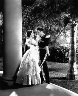 Olivia De Havilland, Errol Flynn,  on-set of the Film, "The Charge of the Light Brigade", 1936