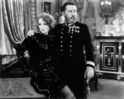 Marlene Dietrich, Warner Oland, on-set of the Film, "Dishonored", 1931