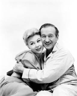 Mitzi Gaynor, David Niven, on-set of the Film, "Happy Anniversary", 1959
