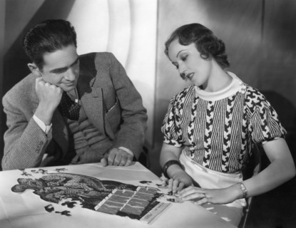 Director Ernest Schoedsack, Fay Wray Assembling the King Kong Jigsaw Puzzle, 1933