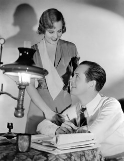Madge Evans, Robert Montgomery, on-set of the Film, "Lovers Courageous", 1932